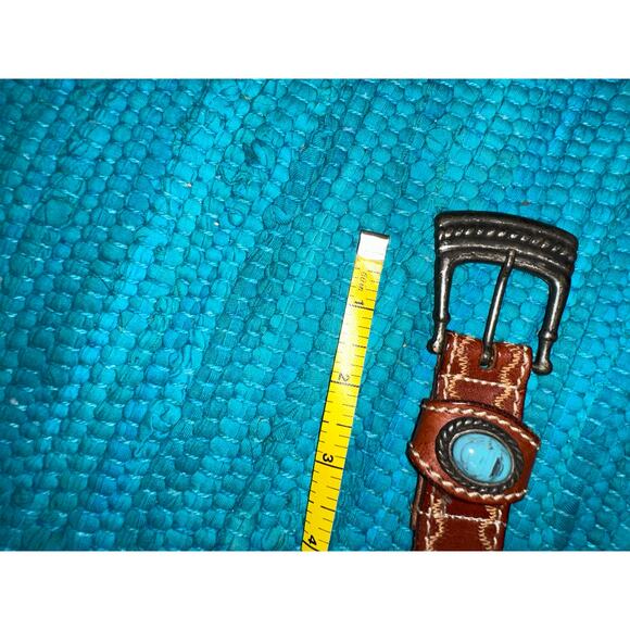 VINTAGE 80\'s STITCHED STUDDED LEATHER BELT W/ TURQUOISE STONES main image 7